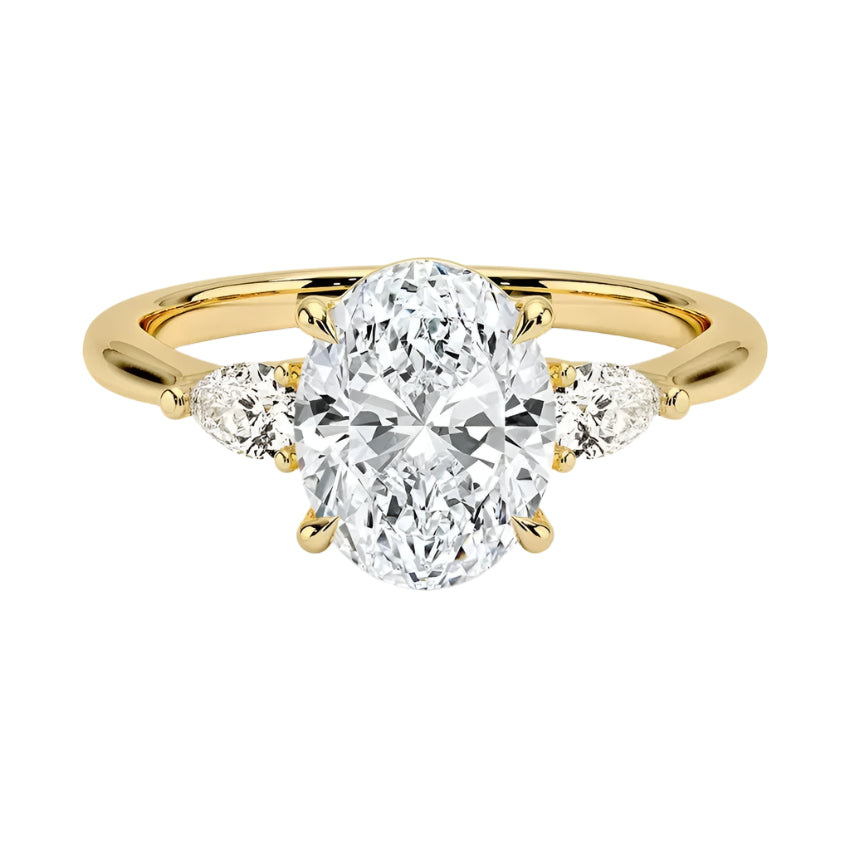 Oval cut moissanite engagement ring yellow gold pear cut side stones South Africa