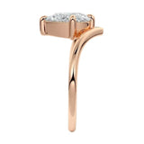 Detailed side view showing the suspended 4-prong setting and floating moissanite effect.