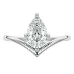 Pear brilliant moissanite engagement ring with an architectural V-shaped white gold band ApolloGem.