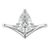 Pear brilliant moissanite engagement ring with an architectural V-shaped white gold band ApolloGem.