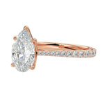 Side profile of the Pear Cathedral Taper ring showing the sharp pinch where the shank meets the basket setting.