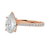 Side profile of the Pear Cathedral Taper ring showing the sharp pinch where the shank meets the basket setting.