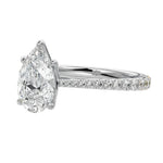 Side profile of the Pear Cathedral Taper ring showing the sharp pinch where the shank meets the basket setting.
