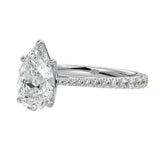 Side profile of the Pear Cathedral Taper ring showing the sharp pinch where the shank meets the basket setting.