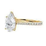 Side profile of the Pear Cathedral Taper ring showing the sharp pinch where the shank meets the basket setting.