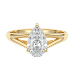 Pear brilliant moissanite engagement ring with an architectural V-split cathedral band ApolloGem.