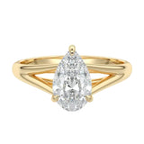 Pear brilliant moissanite engagement ring with an architectural V-split cathedral band ApolloGem.