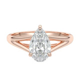 Pear brilliant moissanite engagement ring with an architectural V-split cathedral band ApolloGem.
