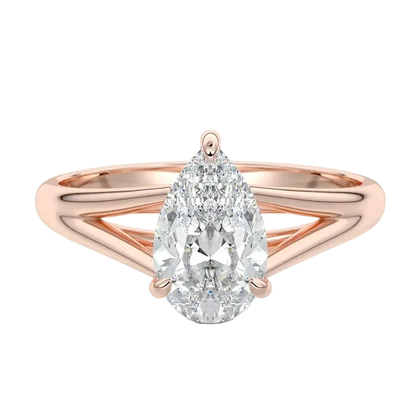 Pear brilliant moissanite engagement ring with an architectural V-split cathedral band ApolloGem.