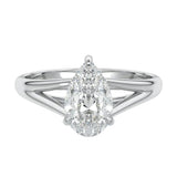 Pear brilliant moissanite engagement ring with an architectural V-split cathedral band ApolloGem.
