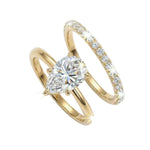 Pear brilliant moissanite solitaire engagement ring with a matching pavé eternity wedding band Duo Collection ApolloGem.