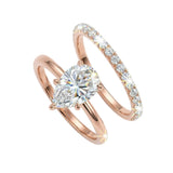 Pear brilliant moissanite solitaire engagement ring with a matching pavé eternity wedding band Duo Collection ApolloGem.