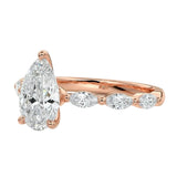 Side profile of the Pear Marquise Line ring showing the distinct metal contrast and robust shared-prong integration