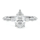 Secure three-prong pear cut moissanite ring with a half eternity triple marquise white  gold band ApolloGem