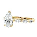Side profile of the Pear Marquise Line ring showing the distinct metal contrast and robust shared-prong integration