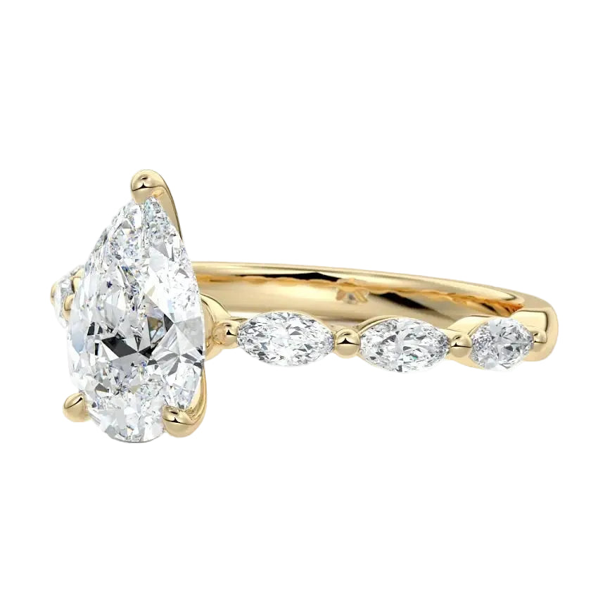 Side profile of the Pear Marquise Line ring showing the distinct metal contrast and robust shared-prong integration