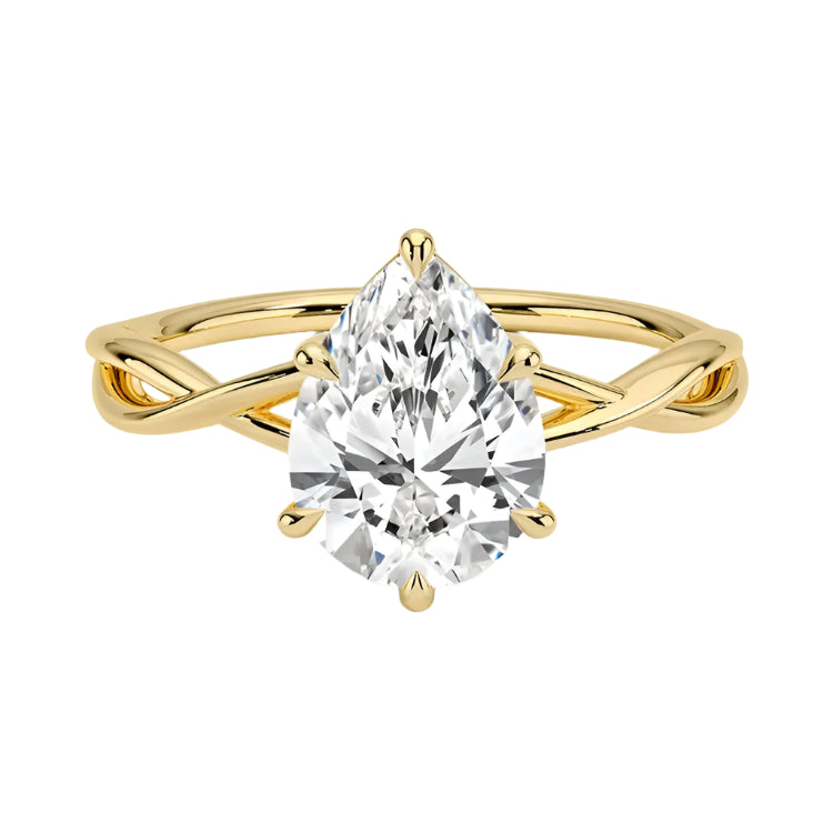 Pear-cut moissanite solitaire engagement ring, elegant teardrop brilliance, handcrafted by ApolloGem South Africa.