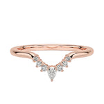 Rose gold Pear Tiara curved wedding band with pear and round moissanites.