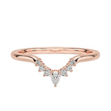 Rose gold Pear Tiara curved wedding band with pear and round moissanites.