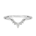 White gold Pear Tiara curved wedding band with pear and round moissanites.
