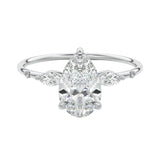 Pear cut moissanite engagement ring white gold marquise side stones botanical design