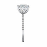 Top-down view of a D-color VVS1 princess stone in a white gold uniform accented setting.