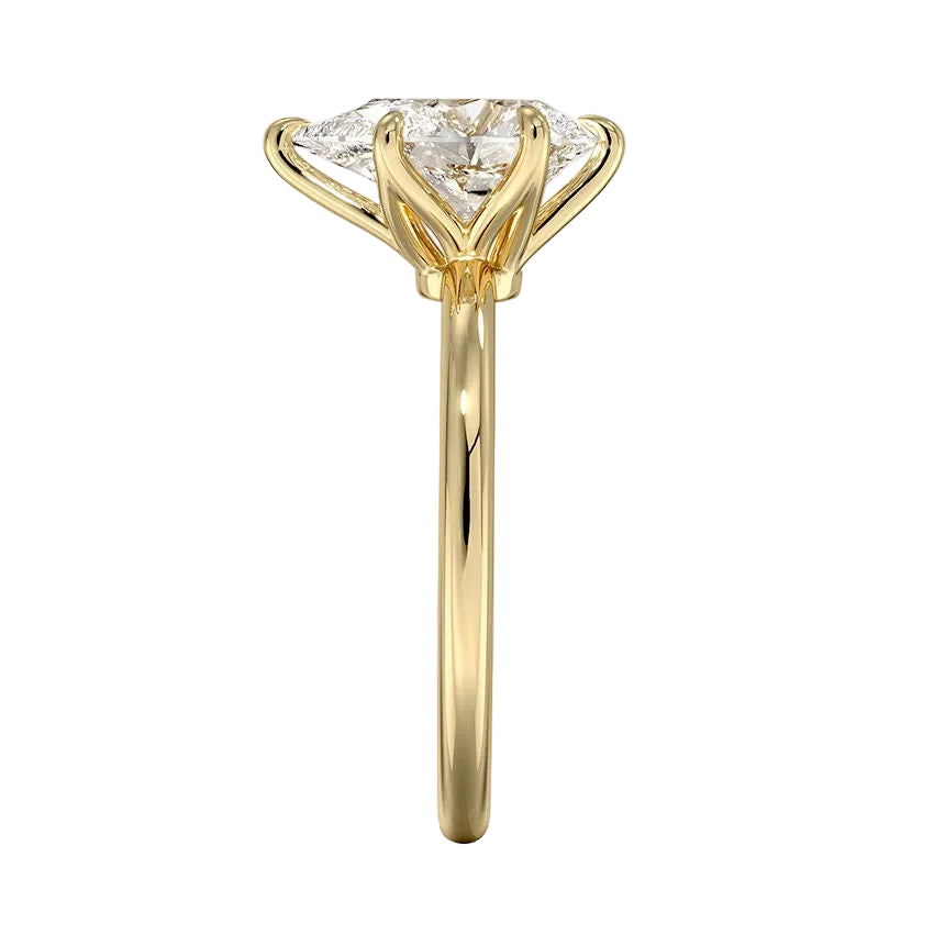 Six-prong pear cut solitaire engagement ring with a high-quality GRI certified moissanite stone.