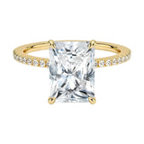  Four-claw cat-claw radiant cut moissanite ring with a 3/4 eternity pavé yellow gold band ApolloGem.