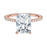 Four-claw cat-claw radiant cut moissanite ring with a 3/4 eternity pavé rose gold band ApolloGem.