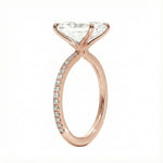 Side profile of the Radiant 3/4 Eternity ring showing the extended stone coverage and refined basket.