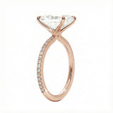 Side profile of the Radiant 3/4 Eternity ring showing the extended stone coverage and refined basket.