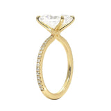 Side profile of the Radiant 3/4 Eternity ring showing the extended stone coverage and refined basket.