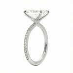 Side profile of the Radiant 3/4 Eternity ring showing the extended stone coverage and refined basket.