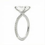 Side profile of the Radiant 3/4 Eternity ring showing the extended stone coverage and refined basket.