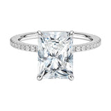 Four-claw cat-claw radiant cut moissanite ring with a 3/4 eternity pavé white gold band ApolloGem.