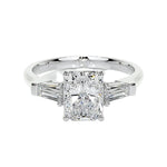 Luxury radiant cut engagement ring on finger classic art deco style