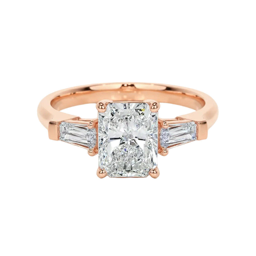 Tapered baguette side stones detail radiant cut wedding jewelry ApolloGem