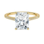 The Radiant Hidden Halo moissanite ring in 9ct yellow gold ApolloGem