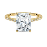 The Radiant Hidden Halo moissanite ring in 9ct yellow gold ApolloGem