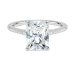 The Radiant Hidden Halo moissanite ring in 9ct white gold ApolloGem