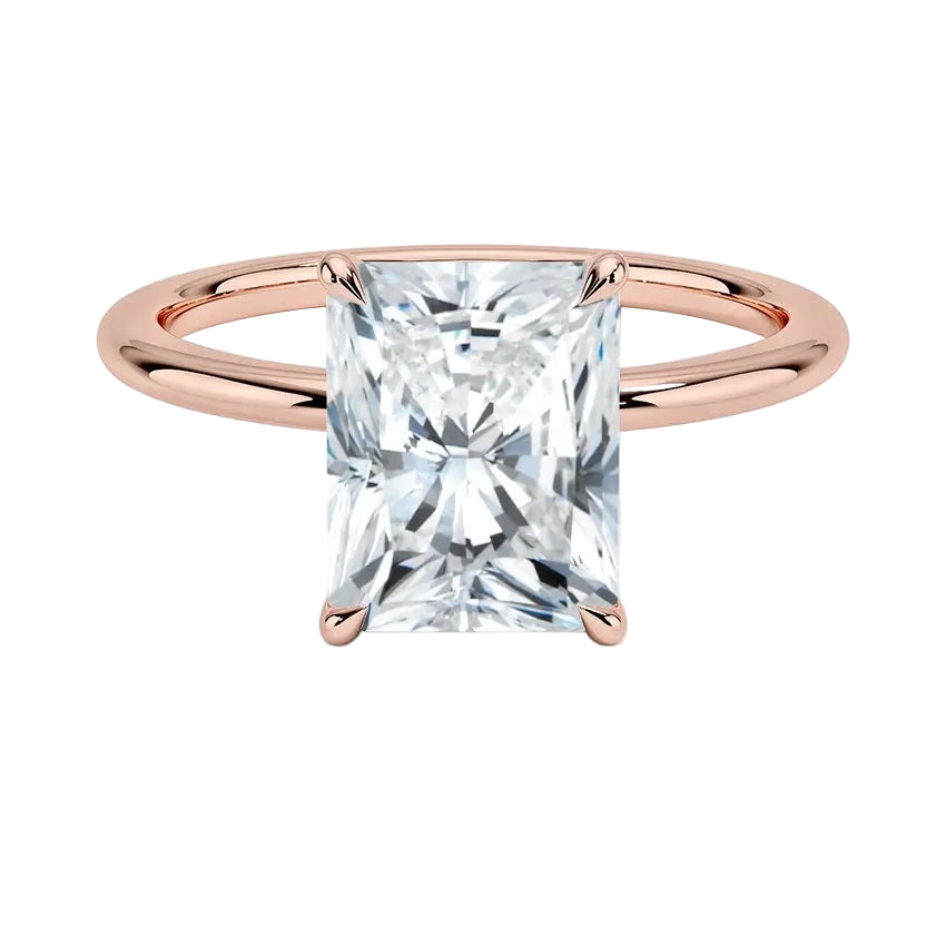 Luxury radiant cut moissanite solitaire engagement ring in 9k rose gold ApolloGem South Africa.