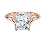 Radiant-cut moissanite solitaire engagement ring with a brilliant architectural V-split setting, handcrafted by ApolloGem South Africa.