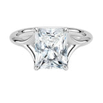 Radiant-cut moissanite solitaire engagement ring with a brilliant architectural V-split setting, handcrafted by ApolloGem South Africa.