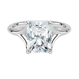 Radiant-cut moissanite solitaire engagement ring with a brilliant architectural V-split setting, handcrafted by ApolloGem South Africa.