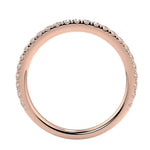 Side profile of the Round 3/4 Eternity band showing the polished rose gold shank and fishtail setting.