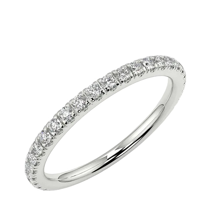 Scattered-style round brilliant moissanite 3/4 eternity band in white gold ApolloGem.
