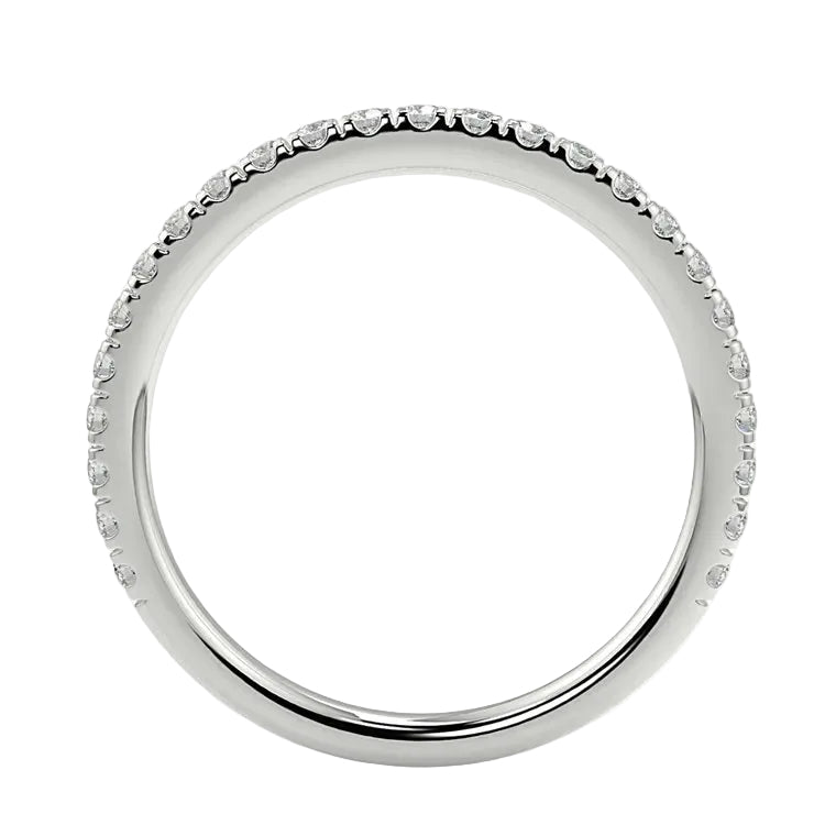 Side profile of the Round 3/4 Eternity band showing the polished white gold shank and fishtail setting.