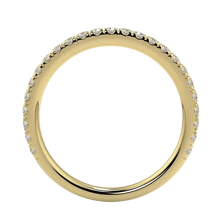 Side profile of the Round 3/4 Eternity band showing the polished yellow gold shank and fishtail setting.