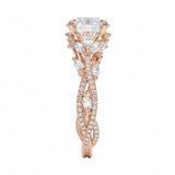 Detailed side view showing the intertwined vine structure and marquise leaf accents on the gold ring.