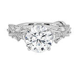 Bespoke round brilliant moissanite engagement ring with a sculpted organic vine band ApolloGem.